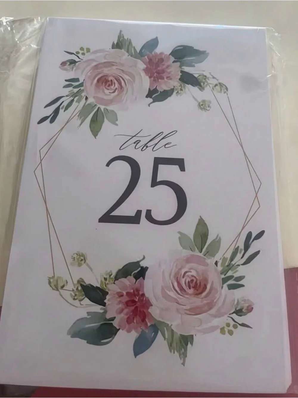 Floral Table Number Card - Pink Rose Design